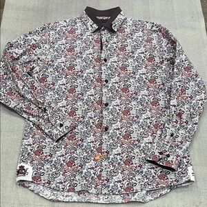 [16.5/17/L]Coogi Luxe Men's Floral Pattern Shirt Black/Red/White/Contemperary